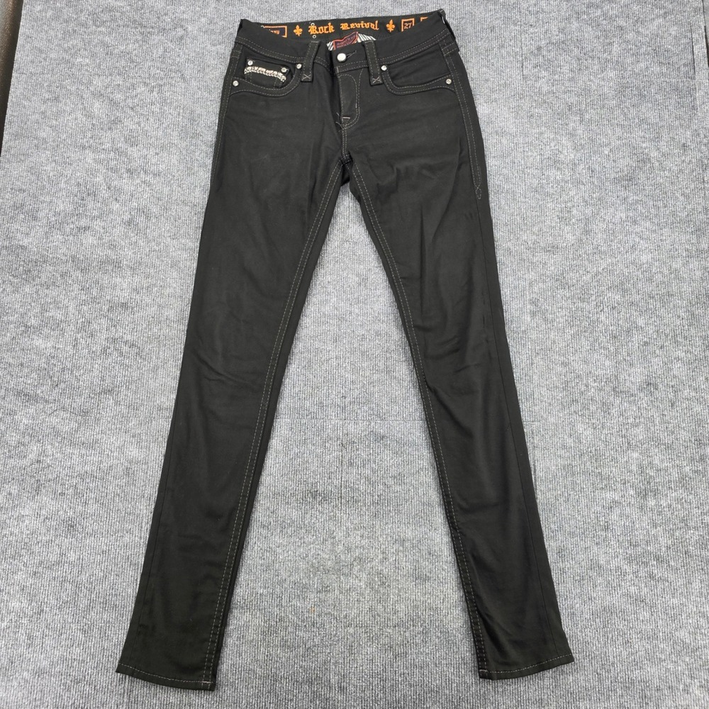 Rock Revival Karla Black Skinny Jeans Low Rise Rhinestone Embellished Size 27